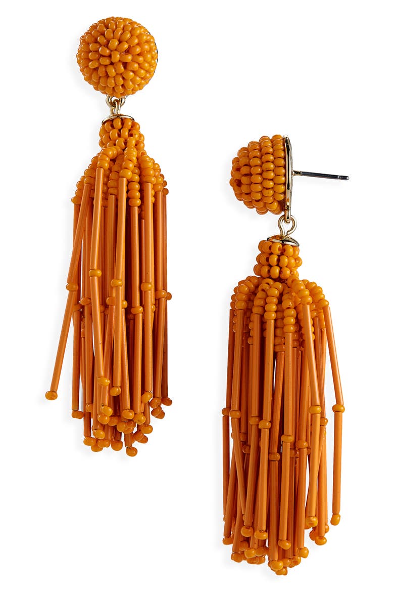 Beaded Tassel Drop Earrings, Main, color, TIGER LILY