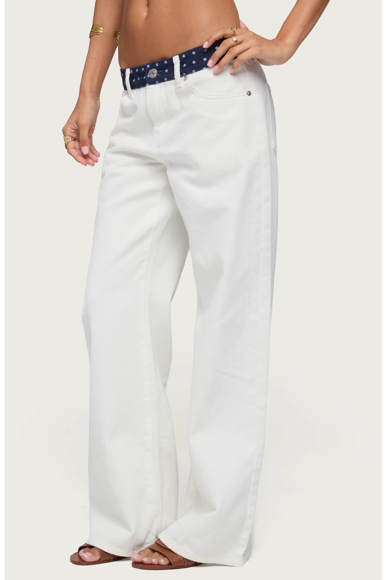 Polka Dot Waist Low Rise Wide Leg Jeans, Alternate, color, WHITE