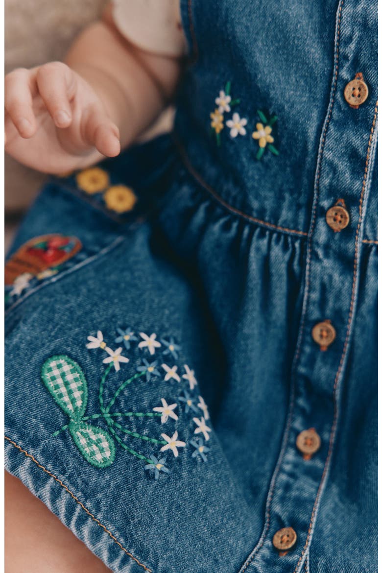 Embroidered Denim Dress & Strawberry Bodysuit Set, Alternate, color, BLUE