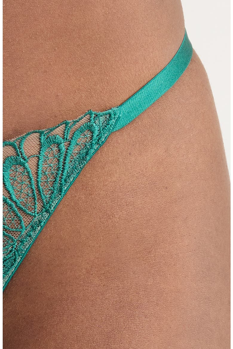 Amaris Embroidered Satin & Tulle Thong, Alternate, color, AVENTURINE GREEN/ SHEER