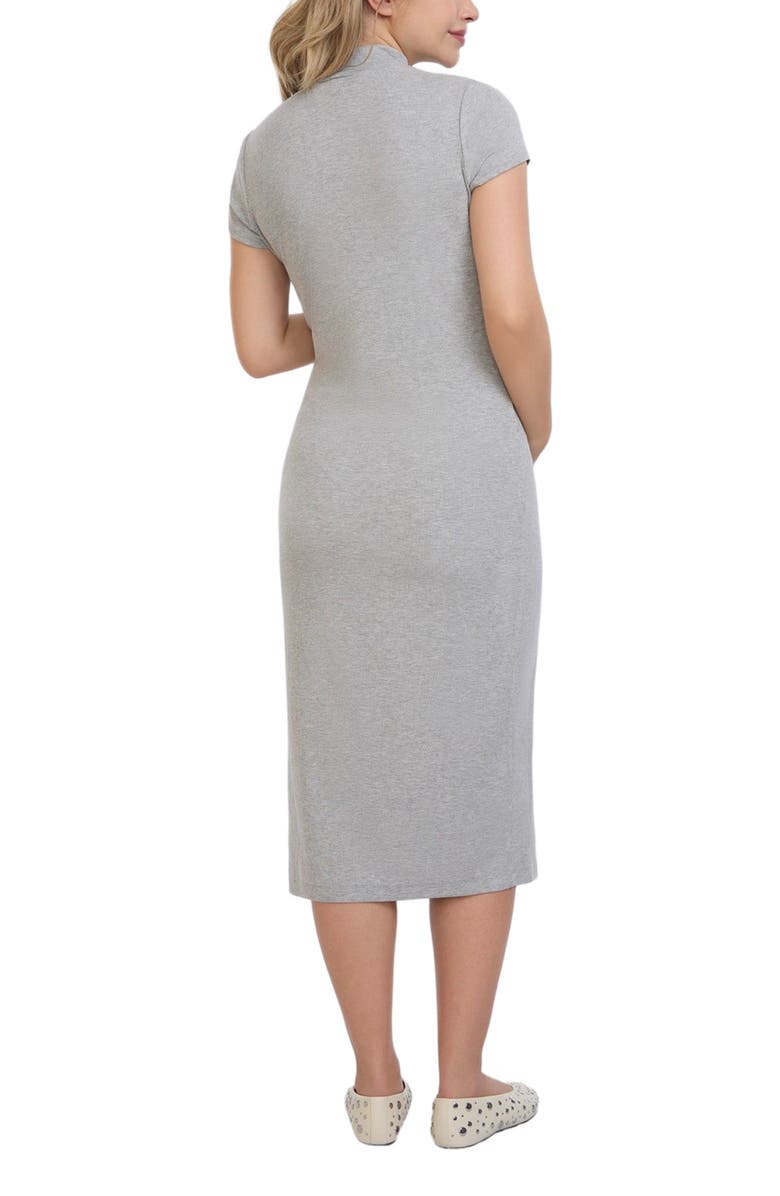 MOTHERHOOD MATERNITY Mock Neck Short Sleeve Ribbed Maternity Midi Dress, Alternate, color, Heather Grey