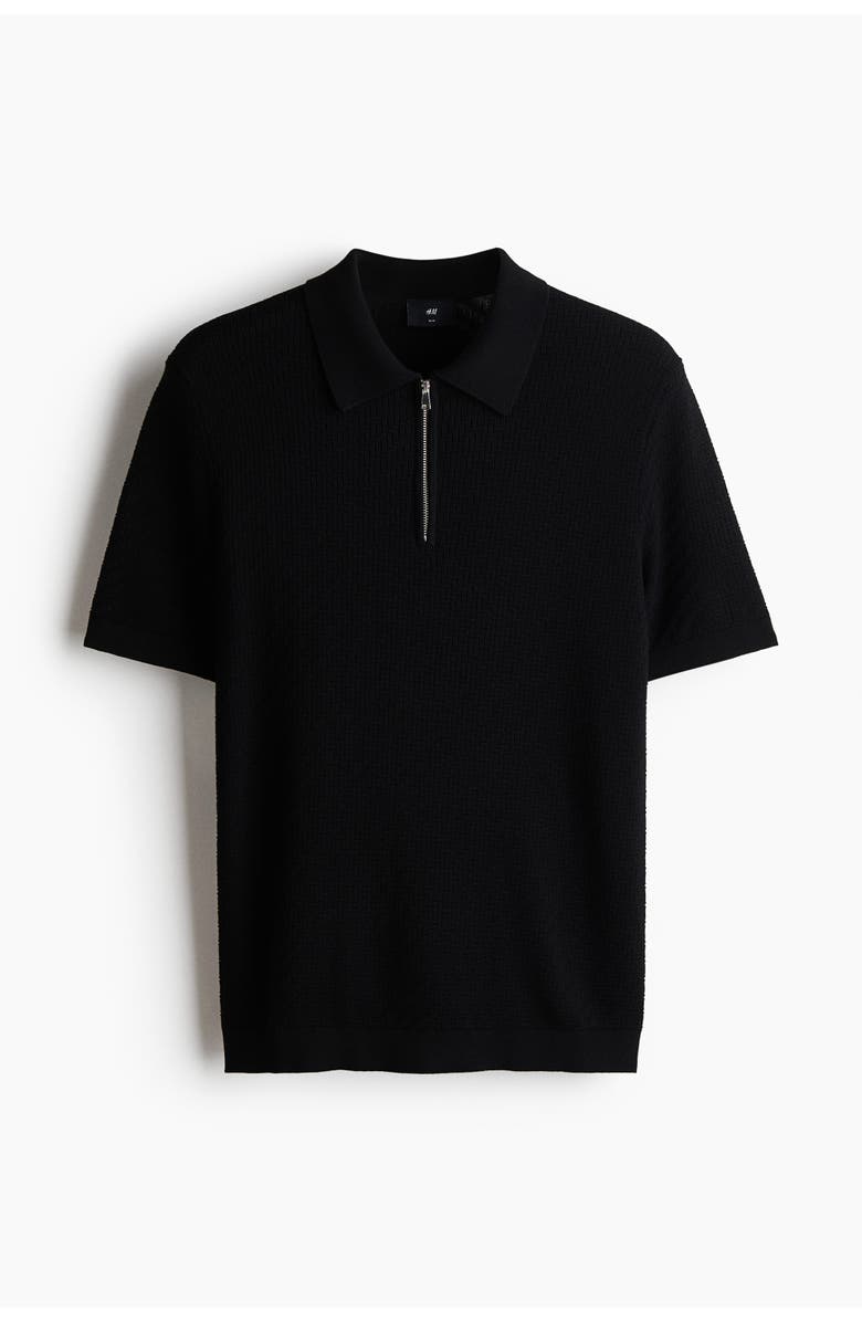 H&M Slim Fit Textured Polo Shirt, Alternate, color, Black