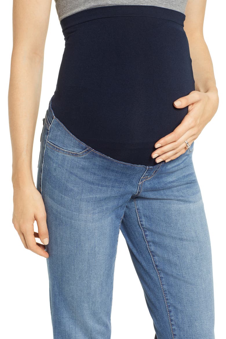 Fray Hem Straight Leg Maternity Jeans, Alternate, color, KORN