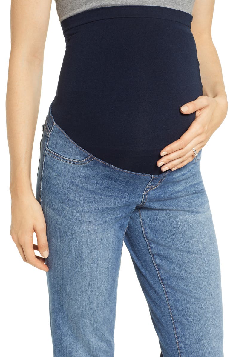 1822 Denim Fray Hem Straight Leg Maternity Jeans, Alternate, color, 