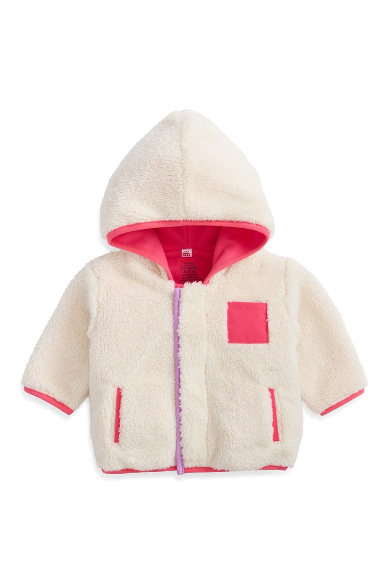 Gentle High Pile Fleece Hooded Magnetic Jacket, Main, color, BEIGE