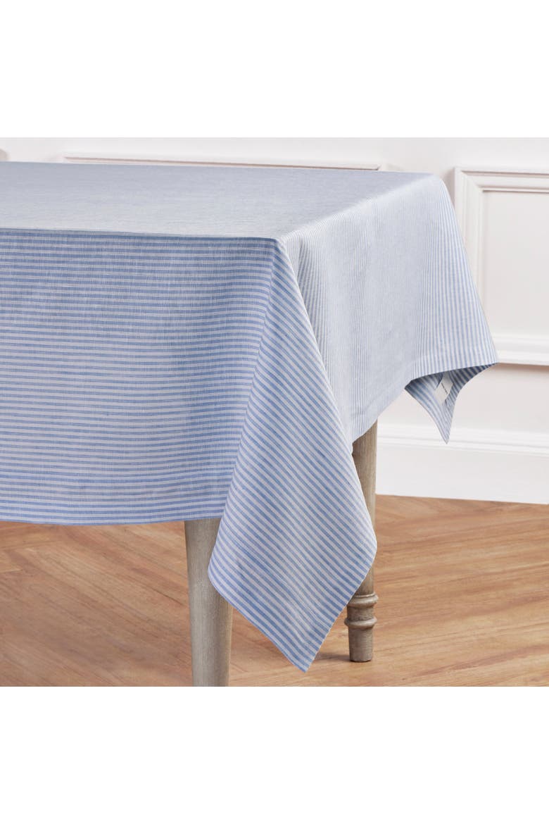 Linen Tablecloth - Narrow Stripe, Alternate, color, Cornflower Blue and White