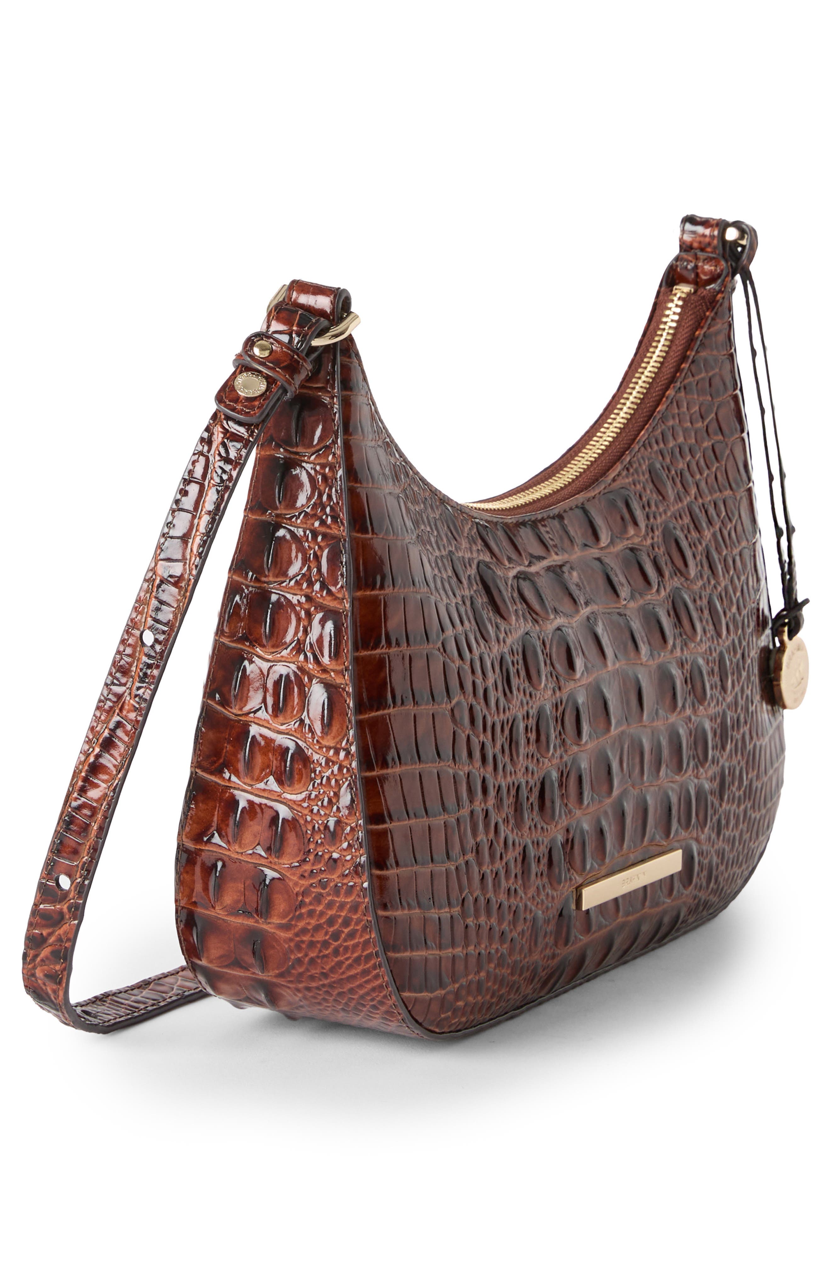 Small Stephie Croc Embossed Leather Crossbody Bag, Alternate, color, PECAN