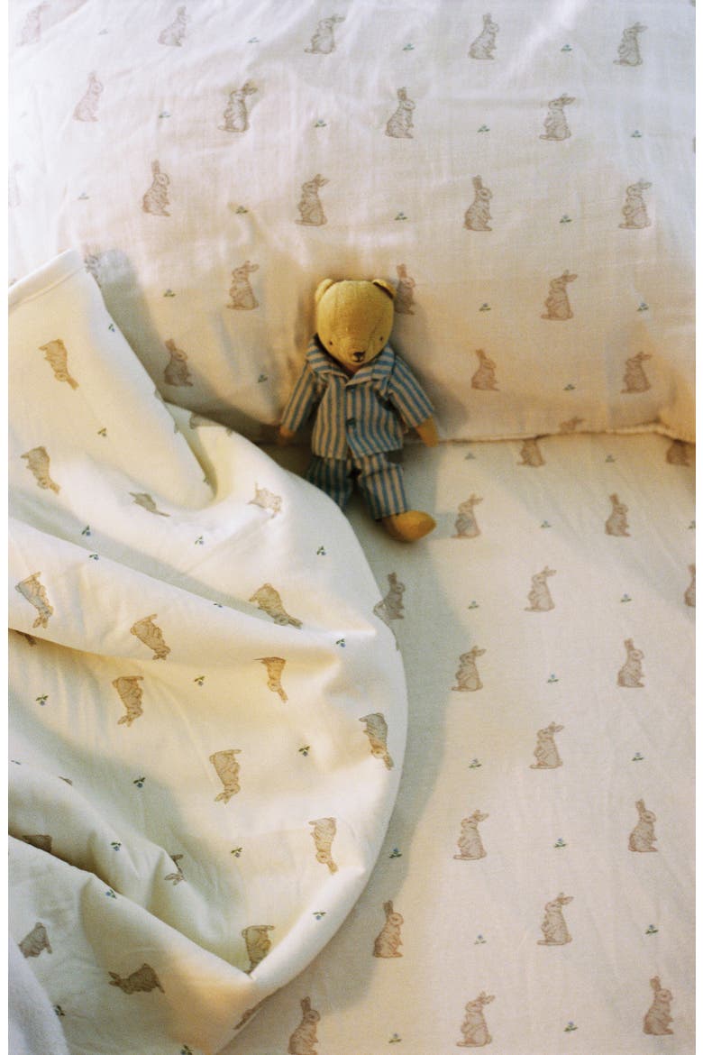 Print Organic Cotton Muslin Crib Sheet, Alternate, color, BUNNIES