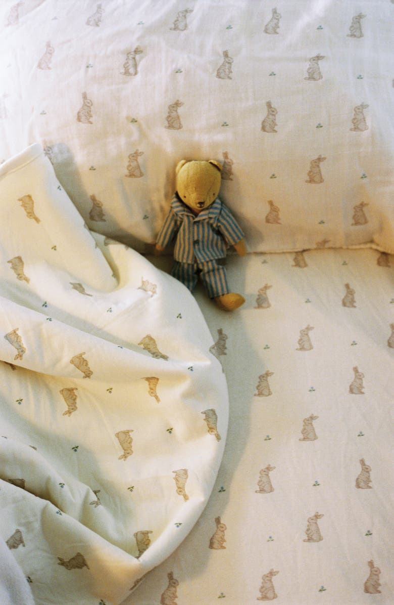 Oilo Print Organic Cotton Muslin Crib Sheet, Alternate, color, Bunnies