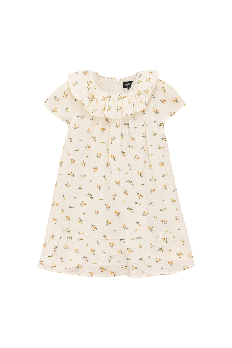 Cotton Lace Neckline Floral Printed Dress, Main, color, Off White