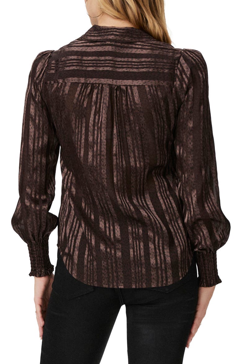 Kaitlin Stripe Balloon Sleeve Silk Button-Up Shirt, Alternate, color, CACAO