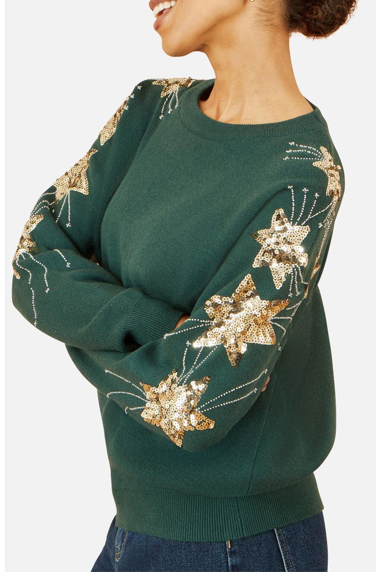 Sequin Star Sleeves Jumper, Alternate, color, Green