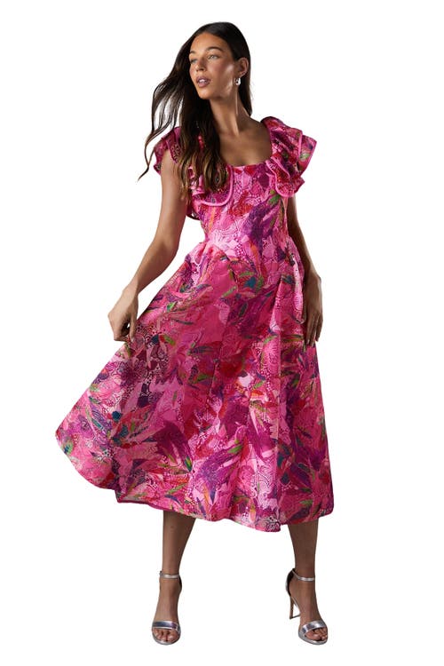 Coast Frill Sleeve Midi Dress in Pink 