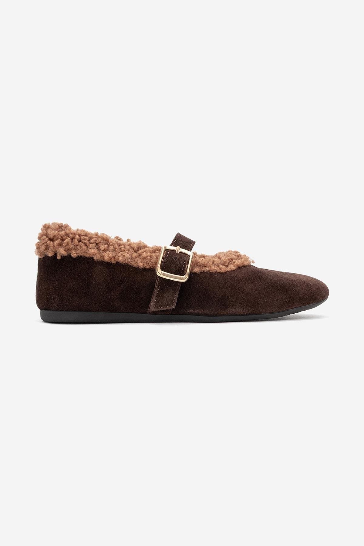 Guin Leather Strap Flat, Alternate, color, Brown Suede Leather