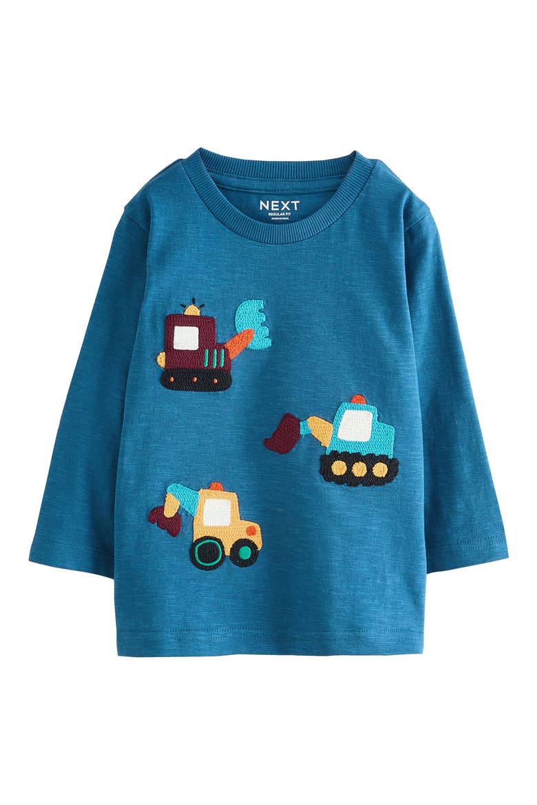Kids' Long Sleeve Digger Appliqué Cotton T-Shirt, Main, color, BLUE