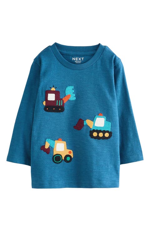 Kids' Long Sleeve Digger Appliqué Cotton T-Shirt (Little Kid)