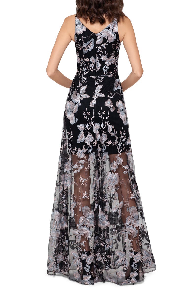 Xscape 3D Floral V-Neck Gown, Alternate, color, BLACK/ BLUSH