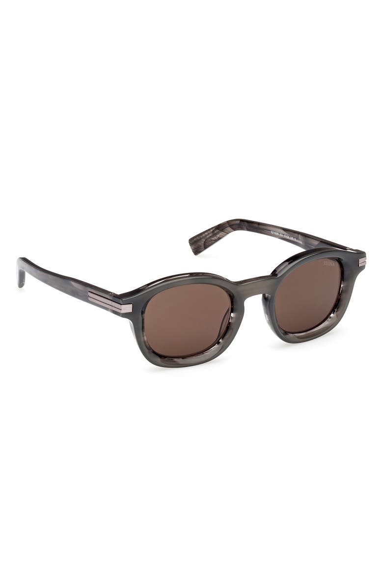 ZEGNA 47mm Round Sunglasses, Alternate, color, Shiny Transparent Grey