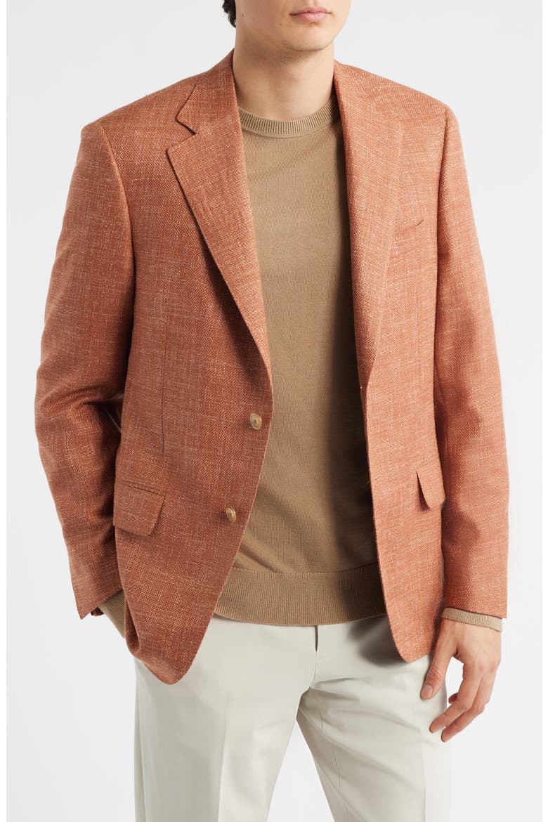 Burnt Sienna Wool & Silk Blend Hopsack Sport Coat, Main, color, ORANGE