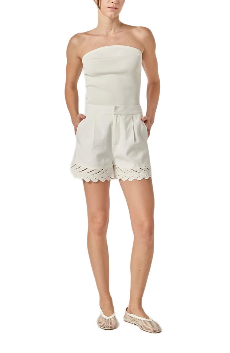 English Factory Embroidered Linen & Cotton Shorts, Alternate, color, Off White