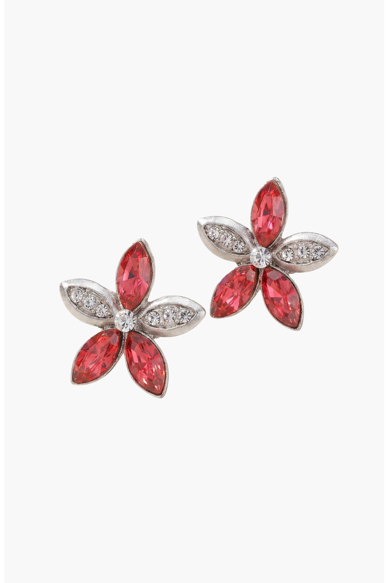 Elegant Crystal Flower Stud Earrings, Alternate, color, Red