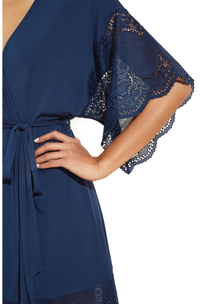 Beatrix Lace Sleeve Jersey Knit Robe, Alternate, color, NAVY