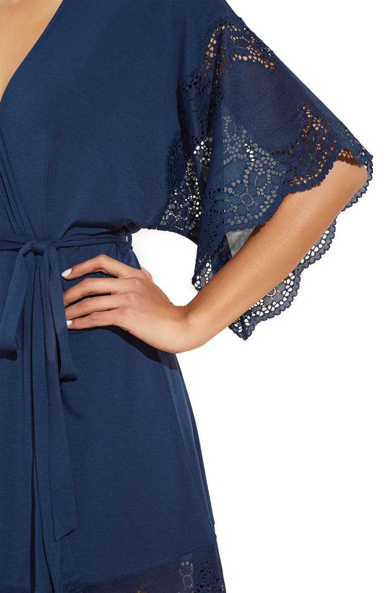 Eberjey Beatrix Lace Sleeve Jersey Knit Robe, Alternate, color,