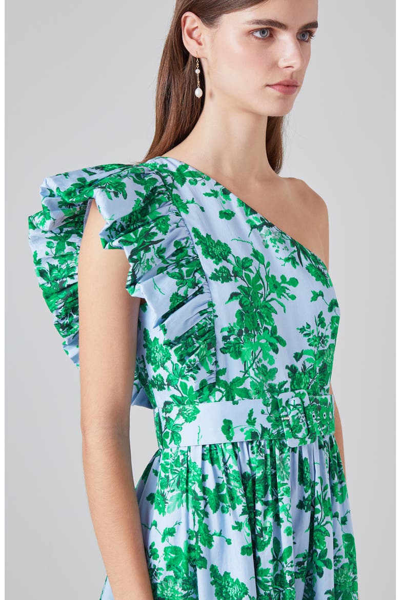 Maud Neon Print Belted One-Shoulder Midi Dress, Alternate, color, BLUE