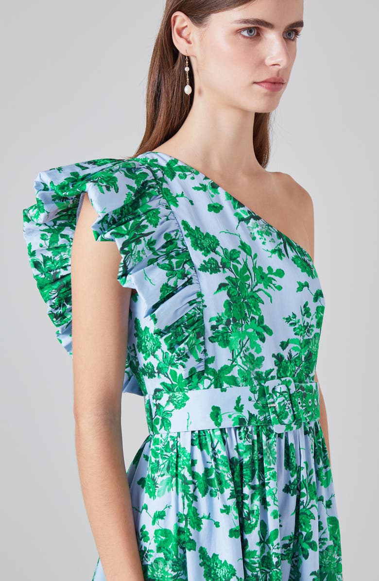 LK Bennett Maud Neon Print Belted One-Shoulder Midi Dress, Alternate, color, 