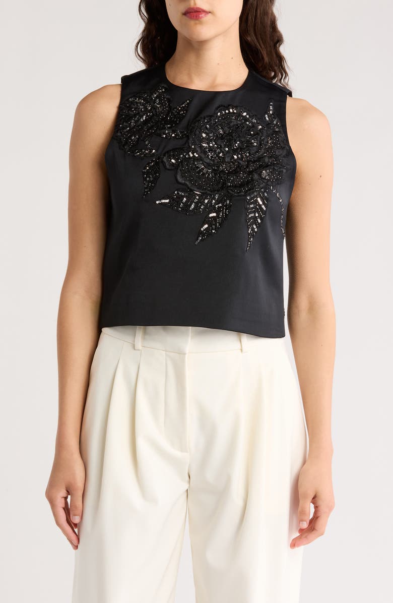 Alice + Olivia Amal Embellished Tank, Main, color, Le Parisien Black/ Gunmetal