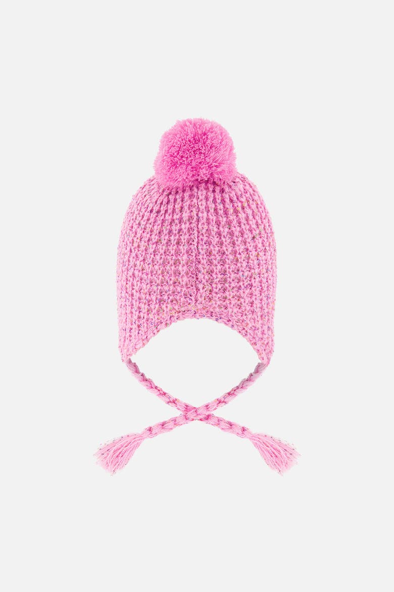 Winter Peruvian Marled Fleece-Lined Pompom Knit Hat, Alternate, color, Pink