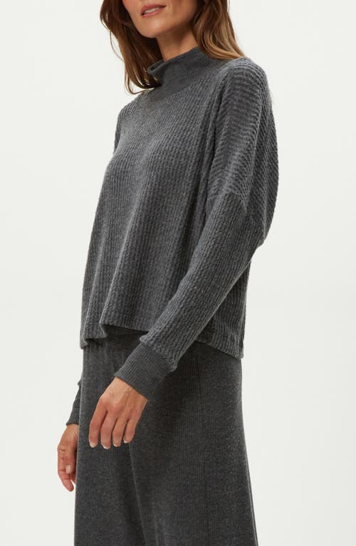 Michael Stars Wynn Waffle Stitch Mock Neck Knit Top In Blue