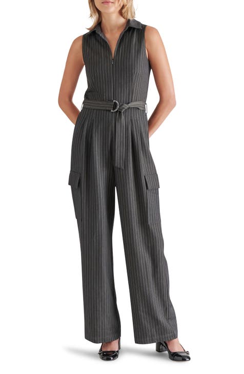 Pinstripe Suiting Cargo Jumpsuit