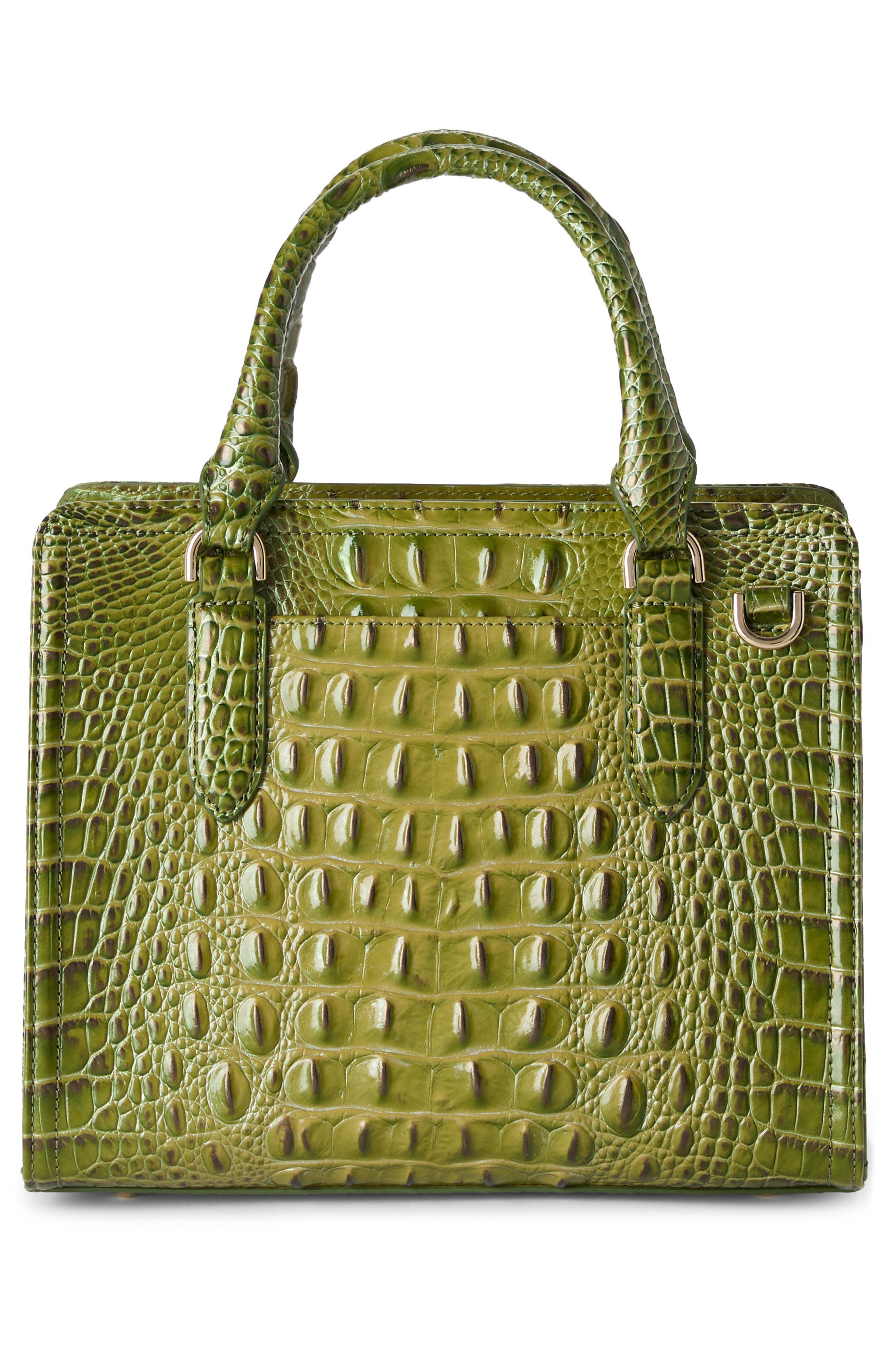 Brahmin Cami Croc Embossed Leather Satchel, Alternate, color, Olive