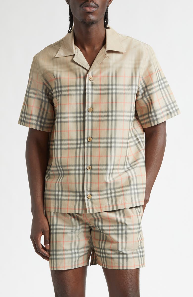 Burberry Hugh Shaded Check Camp Shirt, Main, color, Sand Ip Check