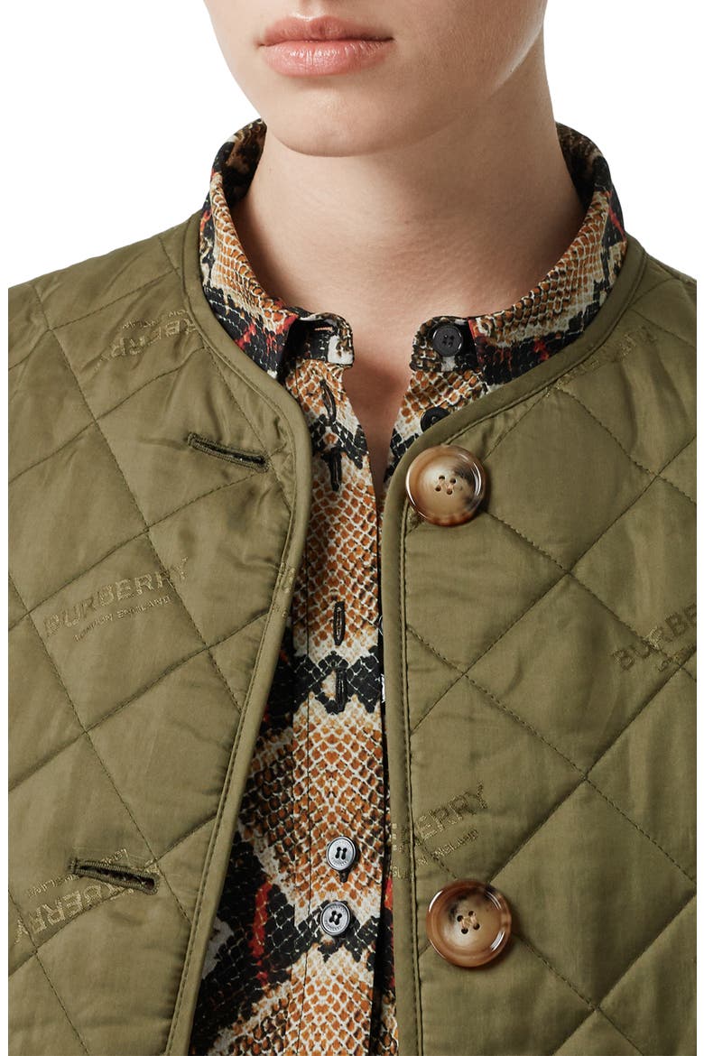 Bardsey Logo Jacquard Diamond Quilted Coat, Alternate, color, OLIVE
