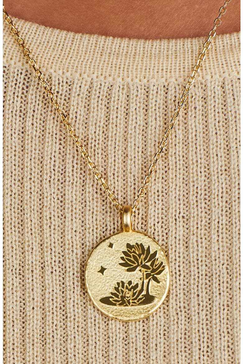 Gold Birth Flower Necklace, Alternate, color, Water Lily / July