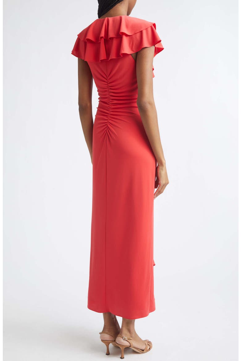 Tallis Ruffle Ruched V Neck Midi Dress, Alternate, color, CRIMSON AURA