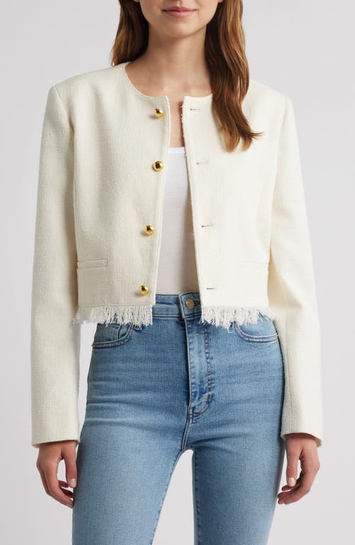 Frame Womens Fringed Cropped Tweed Jacket White