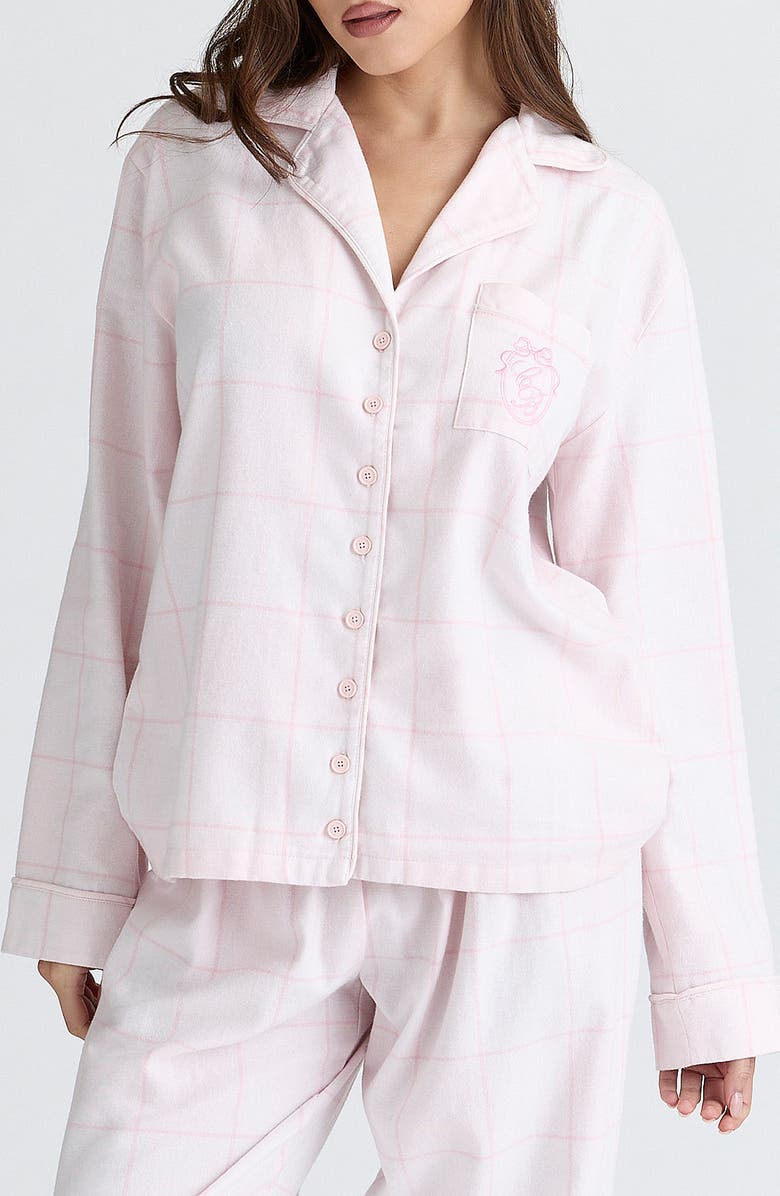 HOUSE OF CB Classic Brushed Cotton Flannel Pajamas, Main, color, Pink