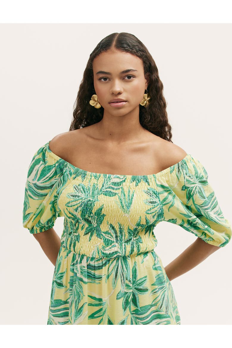 Enzo Short Sleeve Floral Midi Dress, Alternate, color, Lime Tropical Bloom