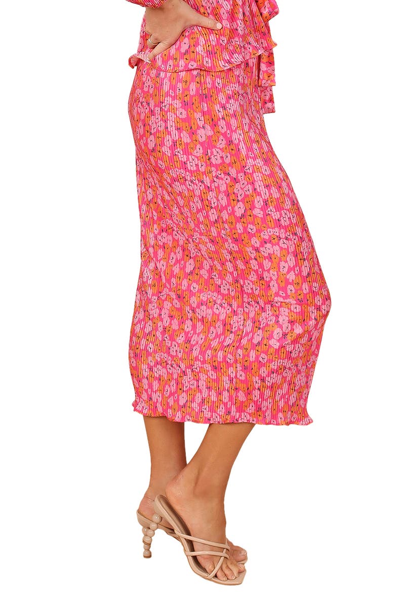 Petal & Pup Minelli Floral Print Plissé Midi Skirt, Alternate, color, Hot Pink