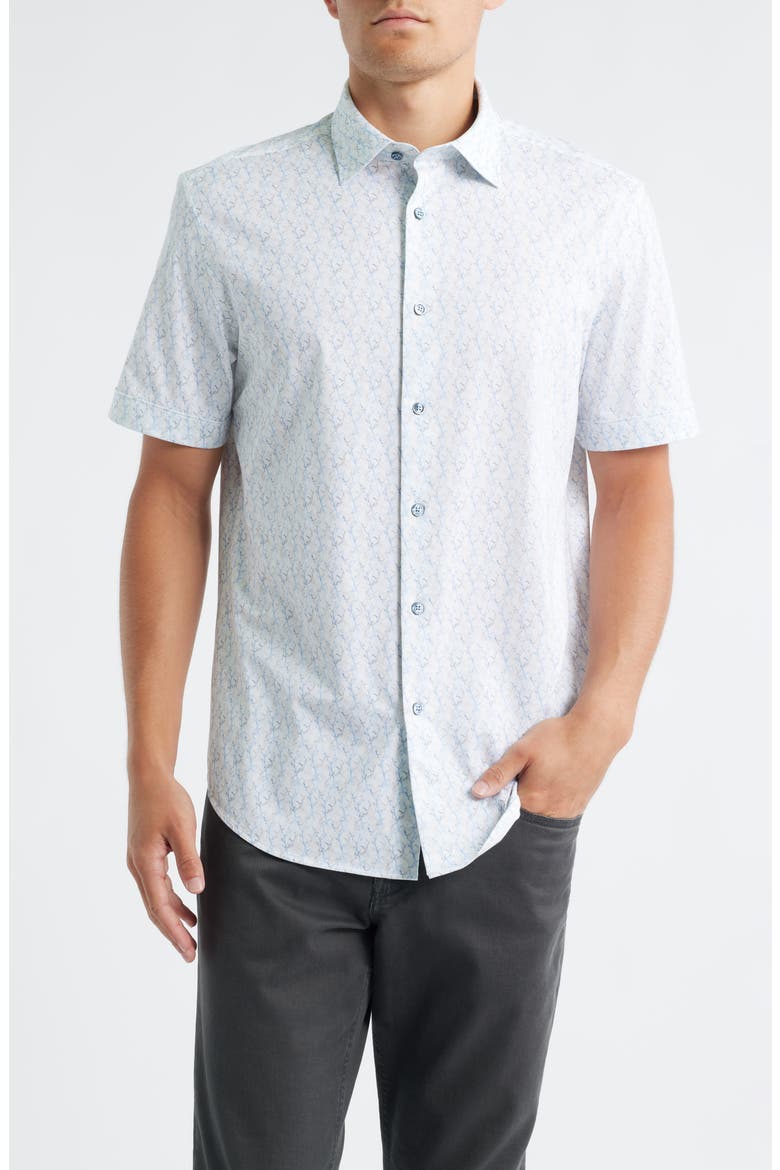 Miles OoohCotton® Print Short Sleeve Button-Up Shirt, Main, color, AIR BLUE