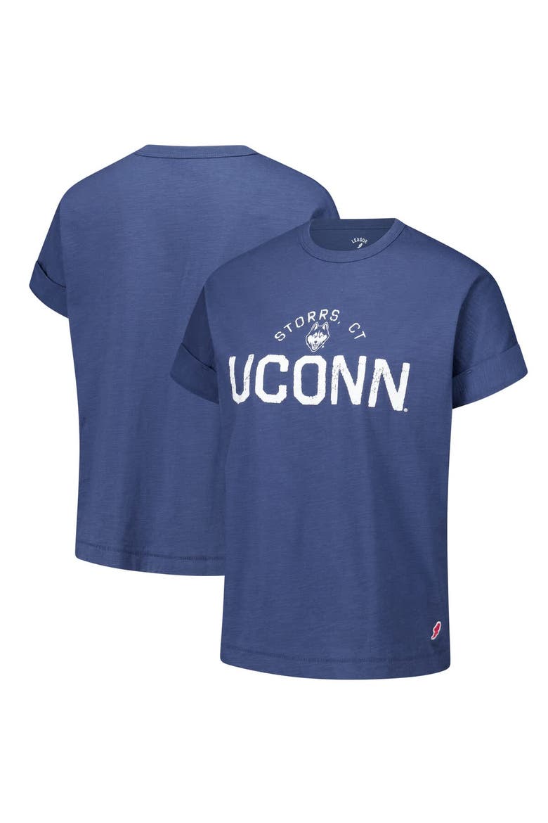 Women's League Collegiate Wear Navy UConn Huskies Slub Rolled Cuff T-Shirt, Main, color, Navy