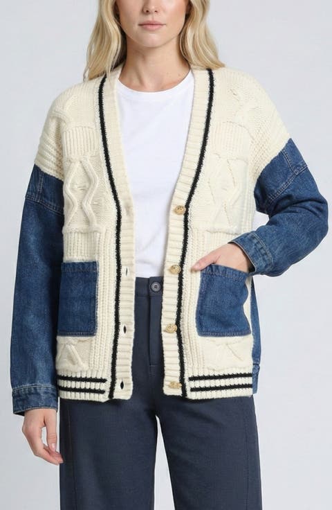 Mixed Media Cable Knit Jacket