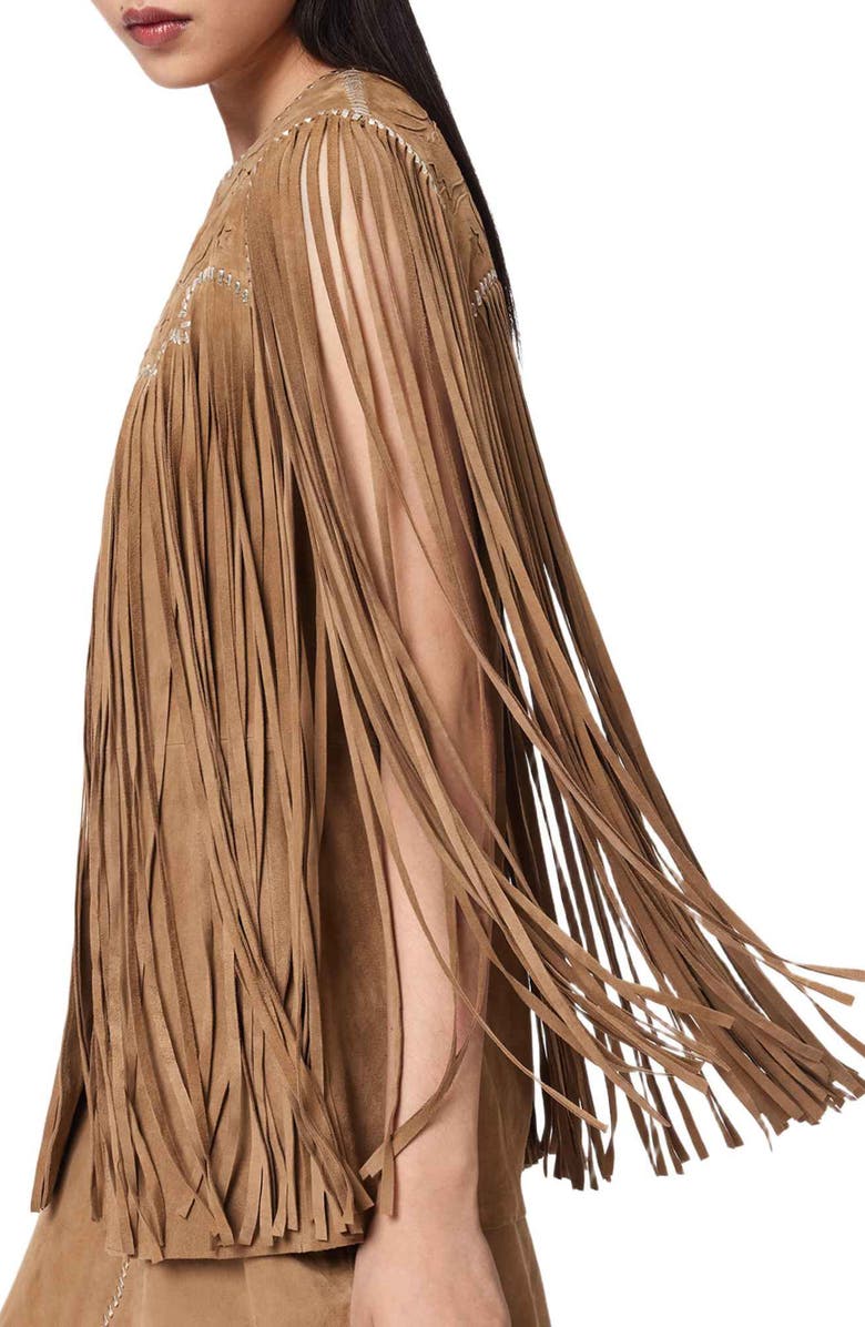 AllSaints Carter Fringe Vest, Alternate, color, Sand Brown