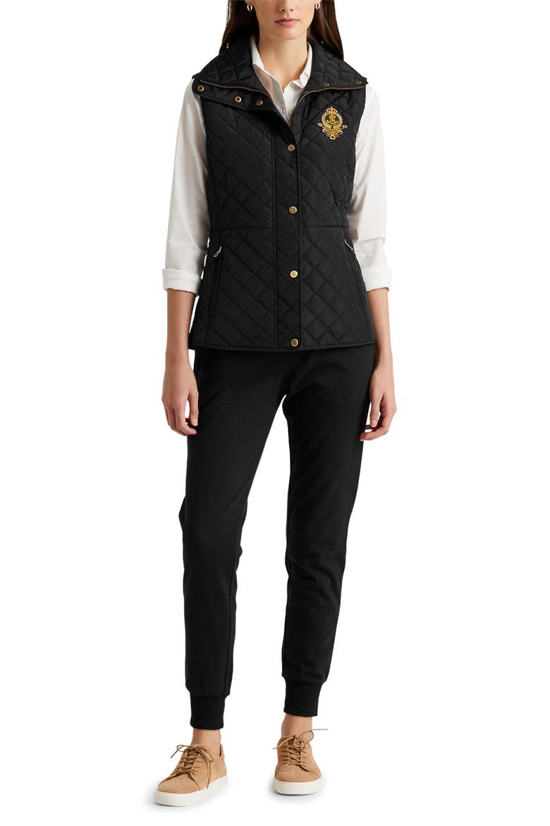 Quilted Crest Vest, Alternate, color, BLACK
