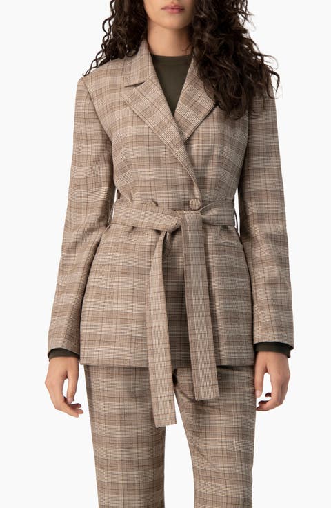Houndstooth Check Single-Breasted Fitted Long-Line Blazer
