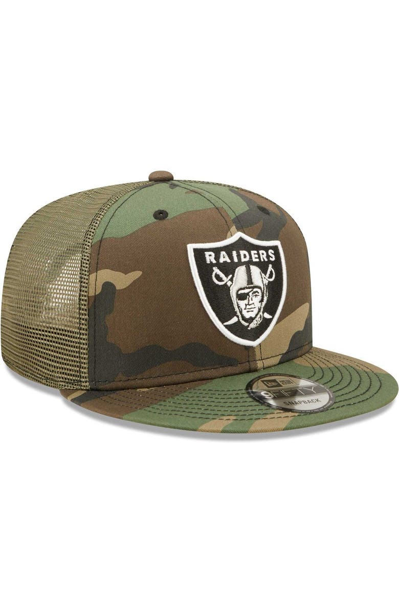 New Era Men's New Era Camo/Olive Las Vegas Raiders Trucker 9FIFTY Snapback Hat, Alternate, color, 
