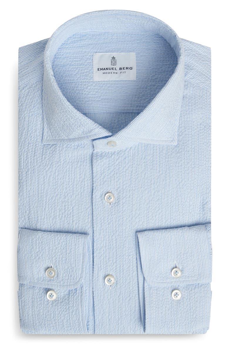 Modern Fit Stripe Seersucker Dress Shirt, Main, color, LIGHT PASTEL BLUE